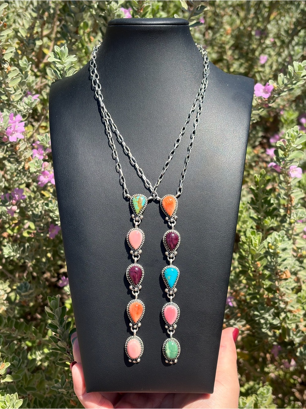 Handmade 925 Silver Drop Necklace Turquoise Spiny Pink Conch
